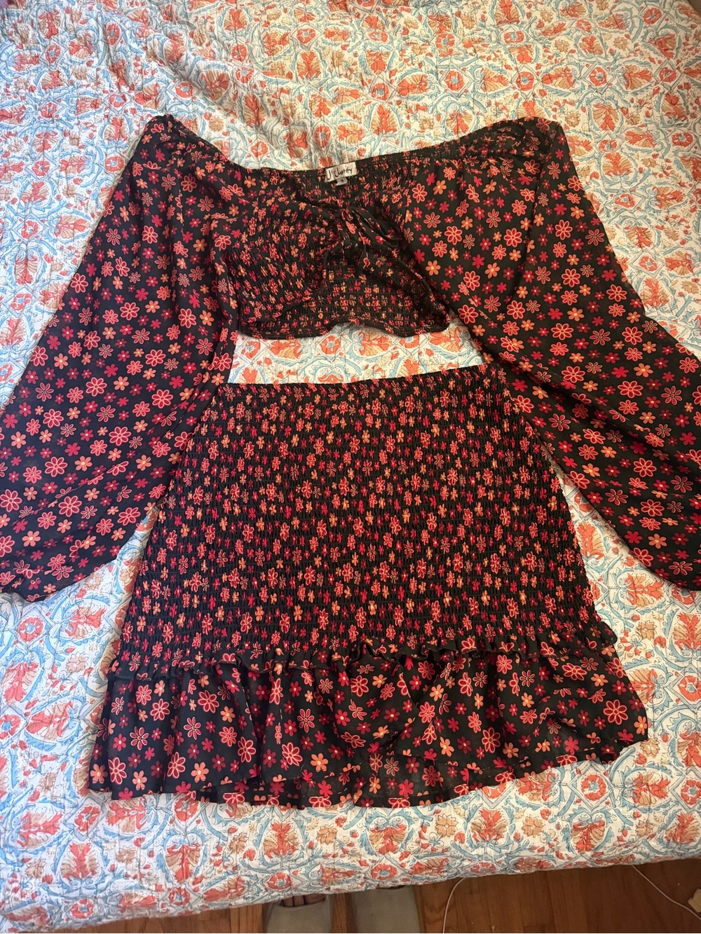 J for Justify Black Mini Skirt with Red Floral Print